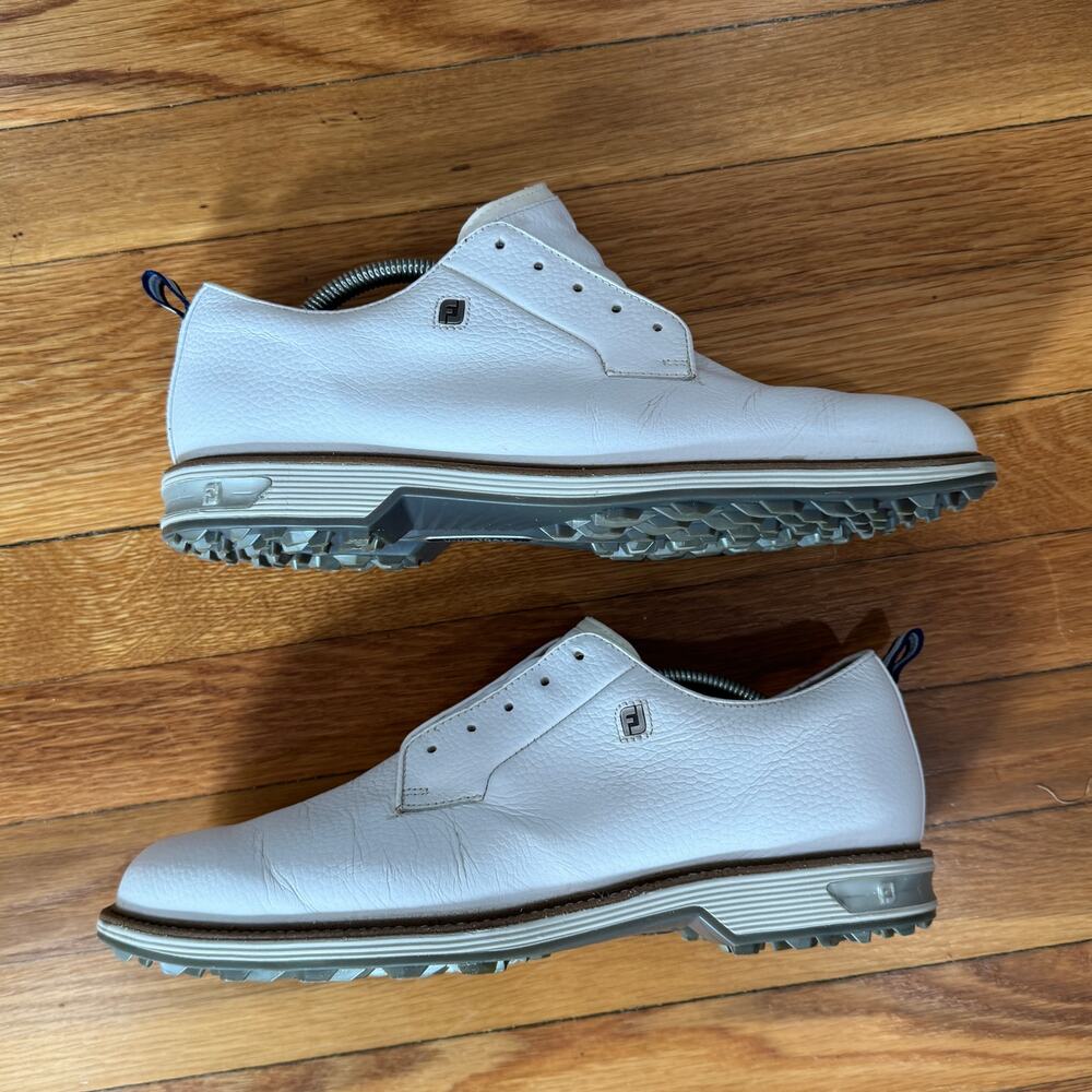 Footjoy Premier Leather Golf Shoes Men's 10.5 White Spikeless Cleats 53986
